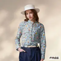 在飛比找momo購物網優惠-【FREE】進口純棉市集印花小圓領襯衫(藍色)