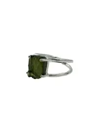 Rough Moldavite Silver Ring, 925 Sterling Silver Unique Gemstone Ring Certife...
