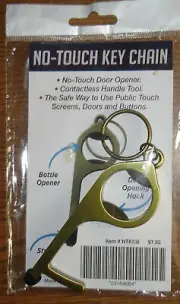 No-Touch Keychain Door Opener/Button Pushing Gold Tone Tool w/Stylus Tip