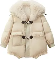 [nichangyuyi] New large fur collar 90 white duck down mid length down jacket women's solid color down jcoat, White(fox Hair), 5XL, White(fox Hair), 5XL