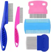 5Pc Stainless Steel Flea Comb for Pets W/Rounded Teeth, Double-Sided Dematting T