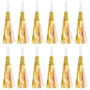 12Pcs Metallic Fringed Party Noise Maker Blowouts Whistle, Gold Pink