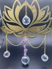 Wood Lotus Crystal Suncatcher Window Hanging Decoration
