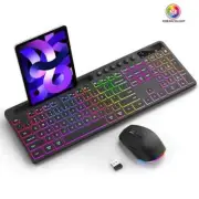 Wireless Backlit Keyboard Mouse Combo Full Size Ergonomic with Phone Tablet Hold