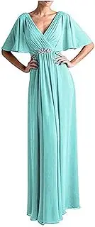 [Botong] Women's Double V Neck Chiffon Prom Evening Dress A Line Maxi Mother of The Bride Dress