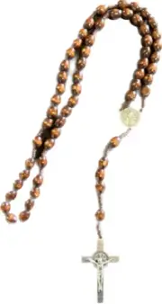 Dark Bronw Wooden Rosary Beads with St Benedict’s Cross