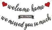 Gifloon Pre-Strung Welcome Home We Missed You So Much Banner for Military Army Returning, Homecoming Party Decorations, Black