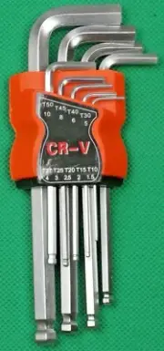 Allen-Key/Hex Key 9-Set, 16cm Long, Chrome Vanadium Steel, Ball Nose, DIY.
