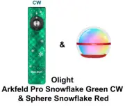 Olight Arkfeld Pro Snowflake Green CW Flat Flashlight & Sphere Snowflake Red