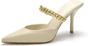 [Jeesay] Women's Pointed Toe Mules Stilettos Heels Sandals Slip on Gold Chains Mary Jane Dress Pumps