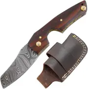 Damascus Steel Cigar Cutter Knife Razor Sharp Rosewood with Leather Sheath