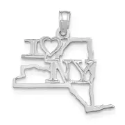 14K White Gold Solid New York State Pendant