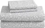 [Laura Ashley] Queen Sheets, Breathable Cotton Flannel Bedding with Deep Pockets, Brushed for Extra Softness & Comfort, Oeko-Tex Certified (Deer Dance Grey, Queen)