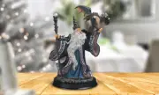 9"H Blue Wizard with Magic Wand and Dragon Figurine Home Decor Unique Gift