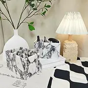 Artisanal Abode Natural Marble Pencil Pen Holder, Double Layer Desk Organizer,Office Supplies Storage ,Desktop Stationary, Makeup Brush Holder (3 Layers Holder)