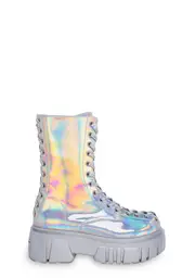 [Club Exx] Celestial Candy Holographic Corset Boots - Silver