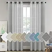 Smarcute Natural Linen Blended Curtains Semi Sheer Textured Linen Curtain Draperies Light Filtering Privacy Eyelet Winow Curtain Casual Draperies - Dove Grey, Sold Pair, Each Piece 132 x 243 - cm