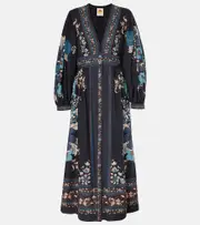 [Farm Rio] Farm Rio Blossom Tapestry cotton midi dress AU 8 black
