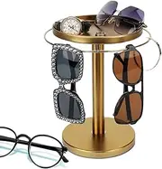 lyanny Rotating Glasses Holder Stand, Stainless Steel Glasses Holder Stand with Tray, Sunglasses Storage Organizer, 360 Rotating Eyewear Display Rack for Tabletop