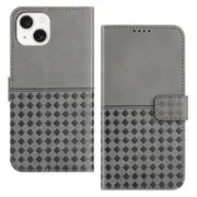 For Iphone 15 Woven Embossed Rfid Blocking Leather Phone Case
