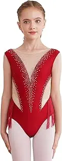 [Linjinx] Kids Girls Figure Ice Skating Dress Tassel Skirted Leotard Rhythmic Gymnastics Competition Costume Dancewear