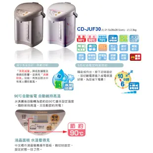 【ZOJIRUSHI 象印】3公升微電腦電動給水熱水瓶(CD-JUF30)日本原裝