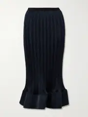 [SIMKHAI] SIMKHAI - Hollis Shirred Satin Midi Skirt - Black - US12 US 12 Black