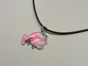 BEACH FASHION NAUTICAL SILVER TONE PINK FISH VIN&SUE BLACK LEATHER CORD NECKLACE