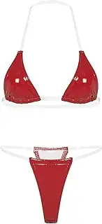 TiaoBug Women's Clear Strap Bikini PU Leather Thong Bikini Set String Triangle Swimwear Transparent Straps Swimsuits