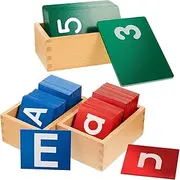 2 Set Lower and Capital Case Sandpaper Letters with Boxes Sandpaper Numbers Sensory Letters Tactile Letters Sandpaper Alphabet for Preschool Learning Education Toys
