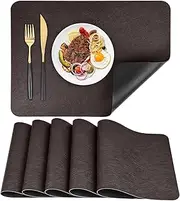 Faux Leather Placemats Set of 6 Table Mats 44.5 * 30cm Heat Resistant Reversible Place Mats, Waterproof Wipeable Dining Table Place mats for Home Party Outdoor (Chocolate/Black)