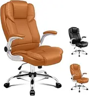 ALFORDSON Executive Office Chair, Ergonomic Computer Home Desk Chair with Adjustable Armrests, Swivel High Back Leather Video Game Chairs (Saxon Brown)