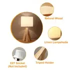 LED Wooden Bedside Lamp Tripod Table Lamp Vintage White Linen Lampshade For B AU