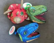 3 Count Lot Dinosaur 4" Long Plush Stuffed Clip Keychain by Nanco NWT