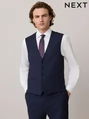 Navy Check Texture Suit Waistcoat (E93231) | $82
