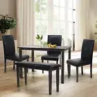 5 Pc Dining Set of Rectangular Table, 3 Falabella Chairs and 1 Bench, Classic