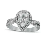 1.25 CT. T.W. Composite Pear-Shaped Natural Diamond Frame Twist Shank Engagement Ring in Solid 14K White Gold