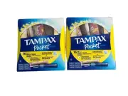 2 Tampax Pocket Pearl Compact Tampons Leakguard Protection Regular Unscent 16-ct