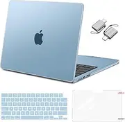 MOSISO Compatible with MacBook Air 13 inch Case 2025 2024 2023 2022 M4 A3240 M3 A3113 M2 A2681, Plastic Hard Shell&Keyboard Cover&Screen Film&Type C for MacBook Air 13.6 inch Case, Sky Blue