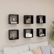 Wall Cube Shelves 6 pcs Black 26x15x26 cm,Versatile Wall Cube Shelf Set for Living Room and Bedroom Storage and Display Wall Shelves, Home Decor