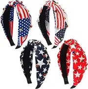 [Kolacoo] 4 Pack Women Independence Day 4th of July Headband, Knotted Patriotic USA Flag Embellished Hairbands with Rhinestones (Set B, One Size)