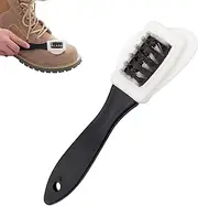 [Generic] 2 Sideds Brush Multifunctional Brush Cleaner Brass and Nylon Bristle Shoe Boot Cleaning Brush for Suede Shoes, Boots, Jackets, Bags (Black, One Size)