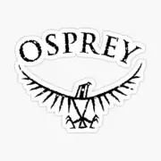 OSPREY BACKPACKS 4.5" X 3.25" BLACK ON CLEAR STICKER CLIMBING HIKING SKIING!