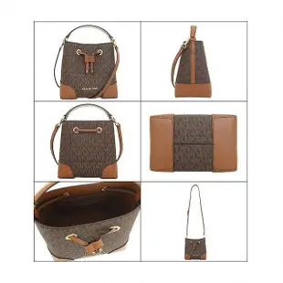 【Michael Kors】Mercer系列咖啡MK logo手提斜肩背兩用水桶包/小(35F2GM9M1B-BROWN/BLK)