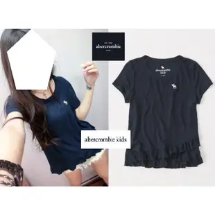 a&f abercrombie&fitch girl ribbed ruffle tee 荷葉下擺素T-深藍