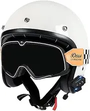 Vintage 3/4 Half Helmet Bluetooth Motorcycle Helmet Open Face Visor Half Helmet Men and Women Moped Chopper Biker Helmet ECE Approved Motorcycle Jet Helmet