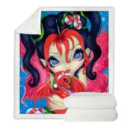 Faces of Faery #182 Christmas Fairy and Dragonling Throw Blanket