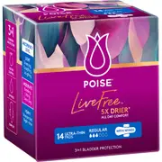 Poise LiveFree Ultrathin Pads Regular With Wings 14 pack
