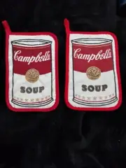 Vtg 1960s Pair of Campbell's Soup Pot Holders Quilted Oven Hand Pads 5”x 7.5”