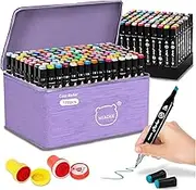 MIAOKE 120 colors Dual Tip Brush Pens, Dual Tip Markers with Base for Lettering Markers, Suitable for Drawing Markers, Coloring, Calligraphy, Lettering, Doodles, Sketching, Black (Purple-120 colors)